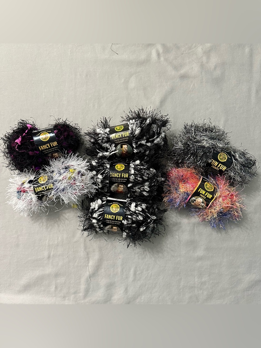 Lot of 7 Lion Brand Fancy Fur & Fun Fur Prints Yarn Discontinued Eyelash